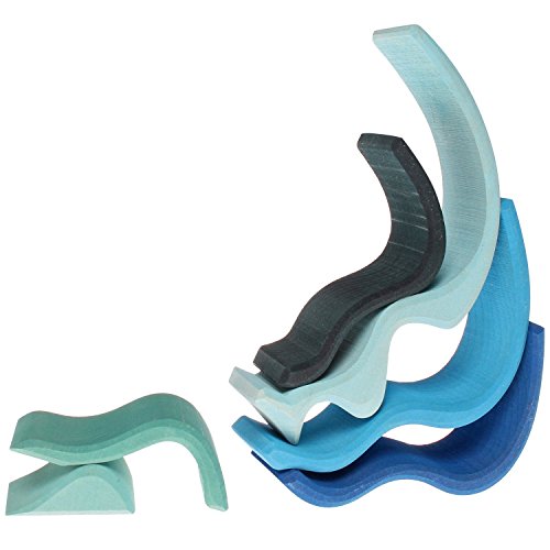 Grimm's Small WaterWaves Nesting Wooden Blocks Stacker, "Elements" of Nature: WATER