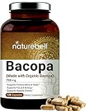 Organic Bacopa Capsules 750mg, 120 Counts, Nootropics for Brain Booster for Enhanced Mental Focus and Memory, Non-GMO and Made in USA