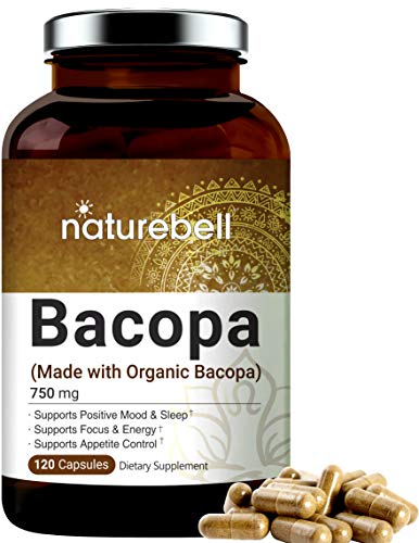 Organic Bacopa Capsules 750mg, 120 Counts, Nootropics for Brain Booster for Enhanced Mental Focus and Memory, Non-GMO and Made in USA