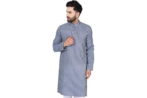 SKAVIJ Men's Handloom Cotton Solid Henley Long Sleeves Straight Knee Length Long Shirt