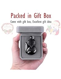 COMPONALL Fox Obsidian Necklace for Women, Fox Pendant for Girls Jewelry Healing Crystal Gemstone Necklaces Natural Amulet Pendant Beads Chain Black Obsidian Necklace