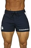 YoungLA Men's Bodybuilding Lift Shorts W/Zipper Pockets Navy White Small