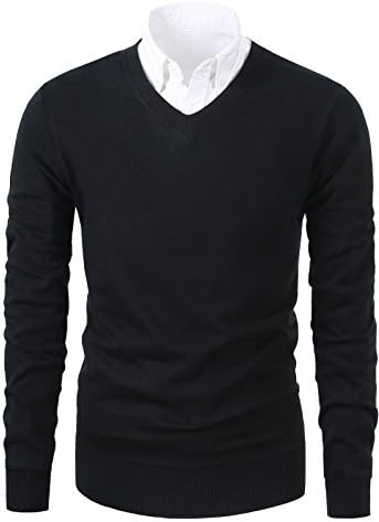 Mesahara Mens Slim Fit Light Weight V-Neck Pullover Sweater black ,M