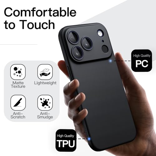 JETech Slim Case for iPhone 17 Pro MAX 6.9 Inch, Minimalist Lightweight Ultra Thin Case with Camera Lens Protection, Matte Anti-Fingerprint Finish (Black)