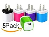 Wall Charger, 5 Pack Universal Portable USB Power Adapter Plug Outlet for iPhone 7 / 6S / Plus, iPad, Samsung Galaxy, Motorola, HTC, Other Smartphones (Family Pack) (Random Colors)