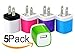 Wall Charger, 5 Pack Universal Portable USB Power Adapter Plug Outlet for iPhone 7 / 6S / Plus, iPad, Samsung Galaxy, Motorola, HTC, Other Smartphones (Family Pack) (Random Colors)