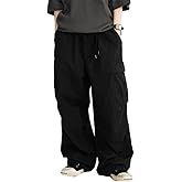 THWEI Mens Baggy Cargo Pants Casual Parachute Cargo Pants Elastic Waist Streetwear Multi Pockets