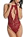 Avidlove Lingerie for Women Lace Teddy One Piece Halter Babydoll Bodysuit Wine Red M
