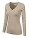 JJ Perfection Women's Simple V-Neck Pullover Soft Knit Sweater MELANGEKHAKI M