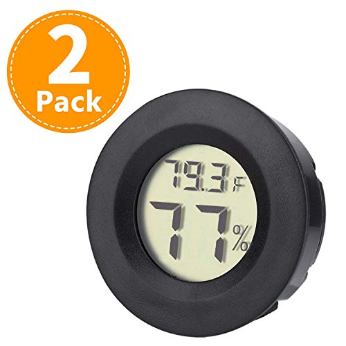 Humidor Hygrometer Digital Round Humidity&Temperature Gauge Mini LCD Display Meter 2 Pack