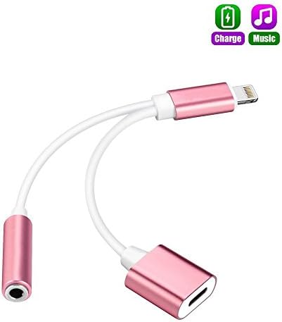 2 in 1 Lightning 7 Adapter &amp; Splitter, Lightning Adapter and Charger, Lightning to 3.5mm Aux Headphone Jack Audio Adapter for iphone 7 / 7 plus (Rose Gold)[Can Not Work with IOS 10.3]