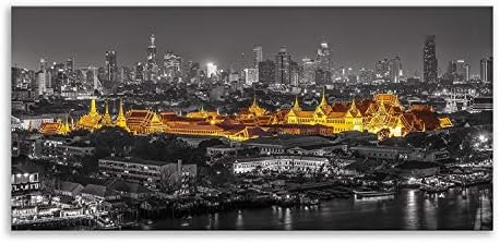 Thousand Face Wat Phra Kaew Canvas Temple Bangkok Panorama Wall Art Picture Decor Living Room Bathroom Art Bedroom Kitchen Picture Single Panel (50" x 24" (127 cm x 61 cm))
