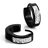 INBLUE Men's Stainless Steel Stud Hoop huggie Earrings CZ Silver Black