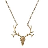 Jane Stone Unique Mens Women Metal Deer Head Skull Necklace Vintage Antler Bar Pendant inspired Jewelry