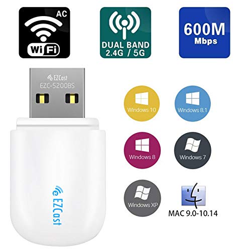 Feefine wireless USB WiFi Adapter, Dual Band 5G/2.5G Mini Wi-fi AC Wireless Network Card Dongle for Desktop Laptop PC Support Windows XP Vista/7/8/8.1/10 (USB WiFi 600Mbps)