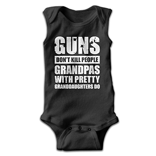 Guns Don't Kill Grandpas With Pretty Granddaughters Do Christmas Newborn Baby Sleeveless Romper Creeper Black