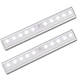 2 Pack Morpilot10 Super Bright LED PIR Sensor Portable Wireless Wall Closet Cabinet Night Light/Stairs Light/Drawer/the wardrobe Light with Magnetic Strip Stick-on Anywhere Battery Operated