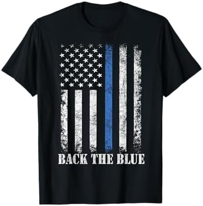 Thin Blue Line American Flag T-Shirt - Vertical Flag - Black
