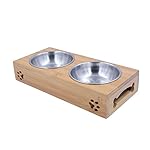 Behomy Elevated Dog and Cat Feeder Table Set, Bamboo Food and Water Bowls Stand Feeder for Puppies, Small-Sized Dogs and Cats, Raised Bowls Stand with Two Stainless Steel Bowls  (Cute Style)