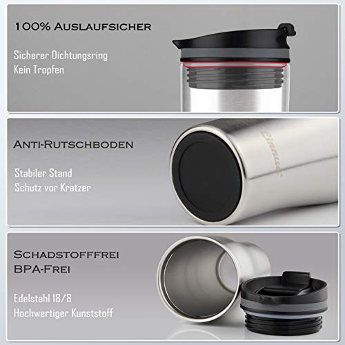 Linnuo Thermobecher Kaffeebecher to go Becher 380ml Trinkbecher Auslaufsicher perfekt fürs Auto & unterwegs Thermobecher klein für Kaffee & Tee Travel Mug Edelstahl – Bild 3