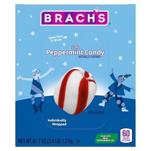 BRACH’S SOFT PEPPERMINT CANDY, INDIVIDUALLY WRAPPED PIECES, 61.7 OZ CARTON (350 PIECES)