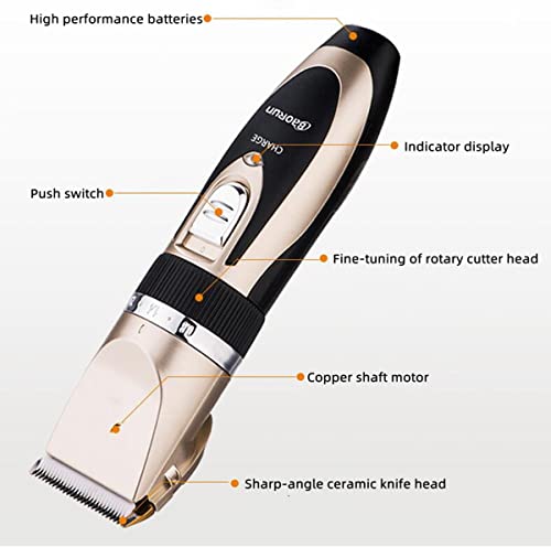 Super Quiet Cordless Battery Electric Hair Cutting Machine Rechargeable Hair Clipper Trimmer Home Barber Clippers Set (Gold)