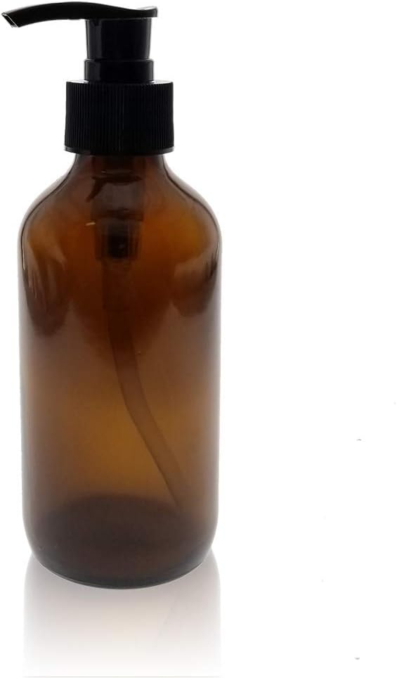 Royal Massage Boston Round Glass Bottle with Saddle Pump - Amber 8oz