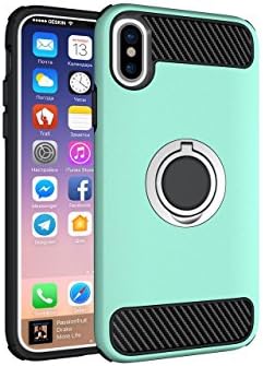 iPhone X / 10 Phone Case Protective Rugged Armor 3D Ring Case with 360 Degrees Ring Kickstand Magnetic Bracket Holster Dual Layer Anti Drop Scratch Phone Defender,iPhone X Case (Teal)