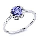 10K White Gold Diamond Engagement Ring Round Blue Tanzanite 1.12 cttw (Size 9)