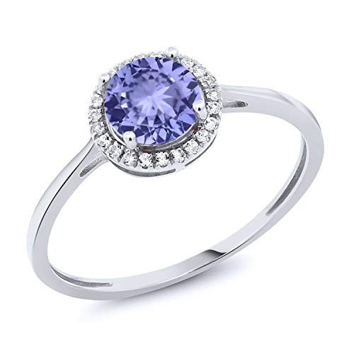 10K White Gold Diamond Engagement Ring Round Blue Tanzanite 1.12 cttw (Size 9)