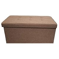 Mk Home Folding Camel Faux Linen Ottoman Pouffe, Foot Rest, Coffee Table, 2 Seat Bench with Padded Seat and Storage Compartment New