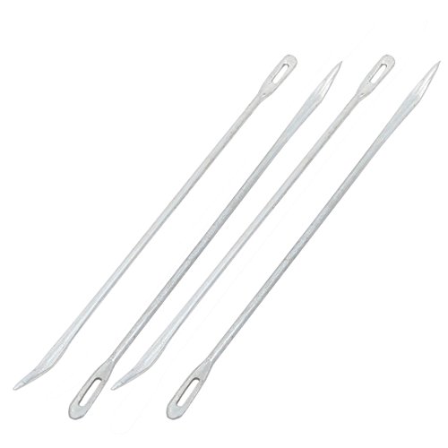 uxcell Metal Curved Bent Tip Bag Packing Sewing Stitching Needles 4 Pcs Silver Tone