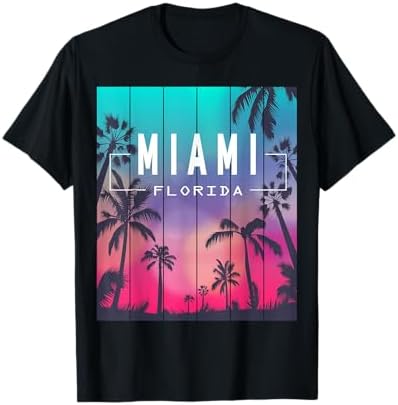 Miami T-Shirt Mit Sonnenaufgang-Grafik – Buntes Tank Top Für Damen & Herren – USA-Urlaubs-Souvenir – Lässiges Beachwear-Shirt