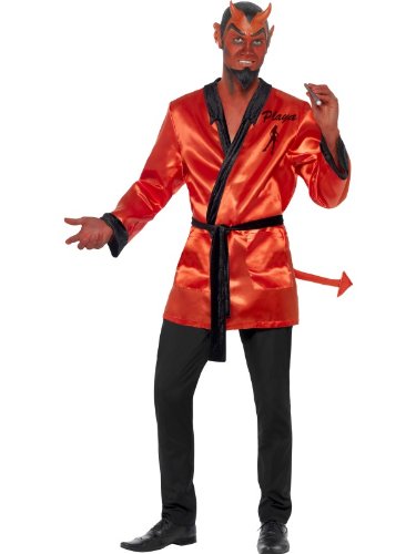 Smiffy's Men's Devil Playa Costume with Top Tail Half Face Mask and Beard, Black/Red, Large