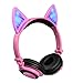 Cat Ear Headphones, DICEKOO Wireless Bluetooth Headset Flashing Glowing Cosplay Fancy LED Light USB Charger Earphone for iPhone 7/6s/iPad/Fire 7,Android Phone, Macbook (Pink)