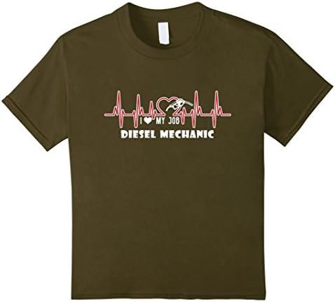 unisex-child Diesel Mechanic Shirts - Heart Diesel Mechanic T shirt 12 Olive