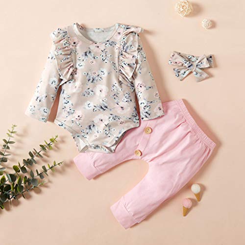 Little Story 0-24M Middle and Small Children's Girls Long-Sleeved Flying Sleeves Floral Hakama Climbing Suit + Trousers + Pink