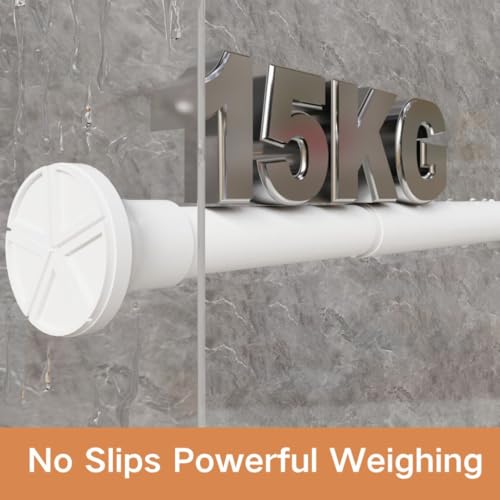 Venwemong Shower Curtain Rod, Extendable Telescopic No Drilling Curtain Rod, Non-Slip Curtain Rod for Bathroom, Door Curtain, Wardrobe, White, 185-420cm