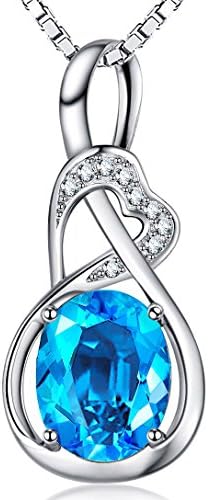 CHAULRI Birthday Anniversary Gift for Women for Her Wife Mom Heart Shaped Swiss Blue Topaz Gemstone Necklace - 18k Gold Plated 925 Sterling Silver Pendant and Chain