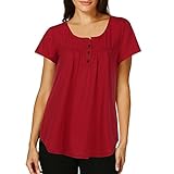 Chanyuhui Women's Tunic Tops Shirt Crewneck Short Sleeve Button Shirts Flared Casual Teen Girls Blouse Sale Clearance