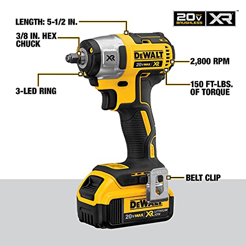 DEWALT 20V MAX XR Cordless Impact Wrench Kit with Hog Ring, 3/8Inch