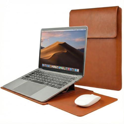 Capa PREMIUM em Couro para Macbook Pro e Air 13" a 14" Polegadas (2016-2025) com Suporte Ergonômico e Mousepad Integrado, Compatível com Notebook (Marrom)