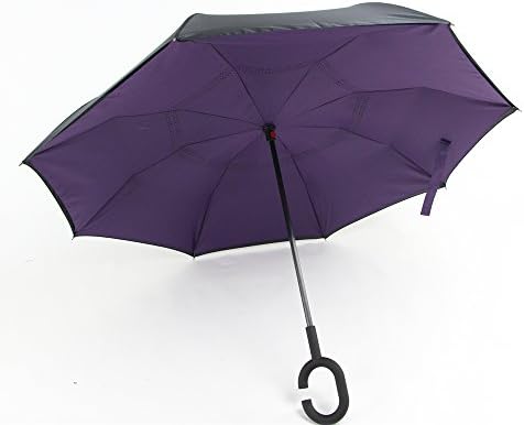 Lelly Q Double Layer Inverted Umbrella Cars Reverse Umbrella,Windproof UV Protection Big Straight Umbrella Folding Travel Umbrella for Car Rain Outdoor With C-Shaped Handle (Purple)