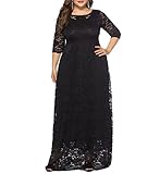 Eternatastic Womens Floral Lace 2/3 Sleeves Maxi Dress Plus Size Evening Party Dress