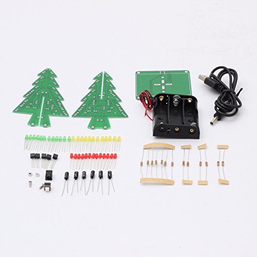 Icstation DIY 3D Christmas Tree Kit with 3 Color Flashing LED for Electronics Solder Practice Fun Gift 5V