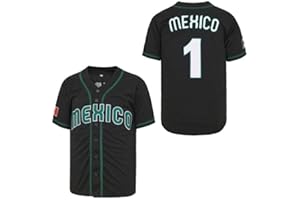 MADJUS Men's #56#1 Mexico Jersey Button Down Short Sleeve Hipster Hip Hop Baseball Jersey