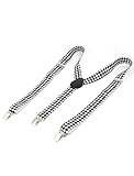 Unisex White Black Argyle Pattern Adjustable Y-Shaped Suspender Braces