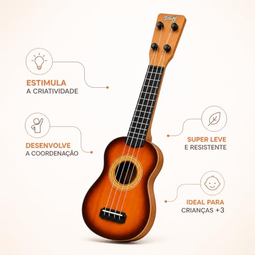 Ukulele Infantil Violão Infantil de Plástico Instrumento Musical Educativo para Crianças