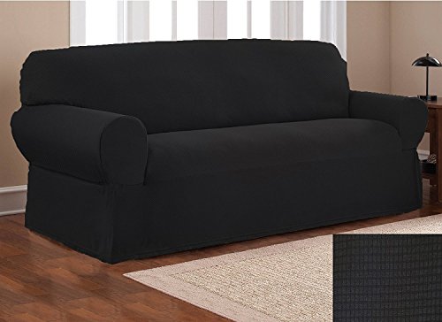 Elegant Home One piece Stretch to Fit Sofa Cover Furniture Couch Slipcover # Stella (Black) - Thumbnail 4