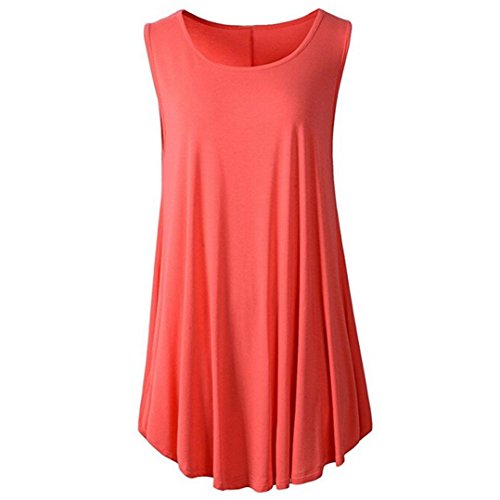 Click Here to See More Images NREALY Women Casual Fashion Solid 0-Neck Sleeveless Tunic Swing Flare Tank Top Vest(Orange, Medium)